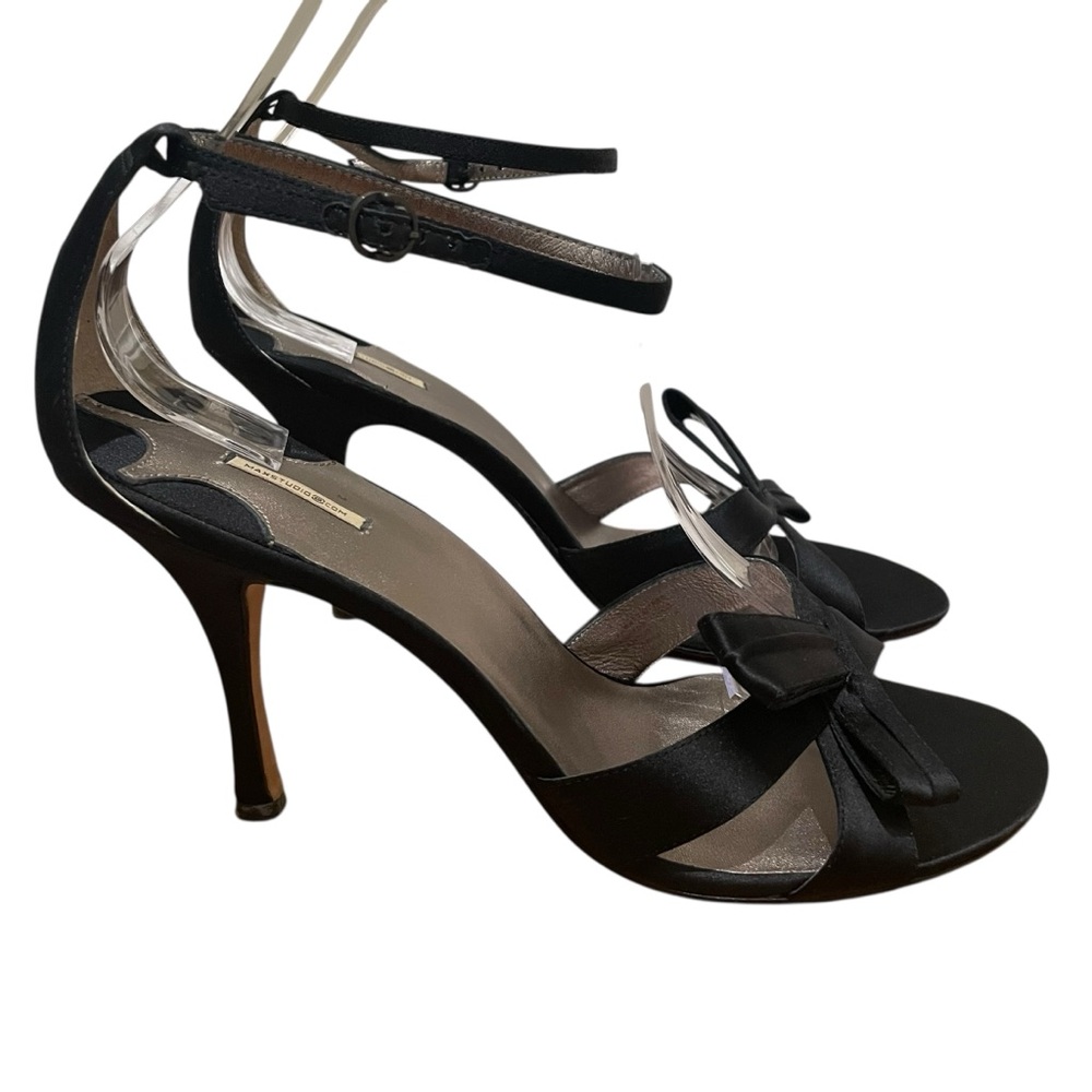 Max Studio Sensu Bow Ankle Strap Open Toe High Heel Sandals Black Womens Size 10